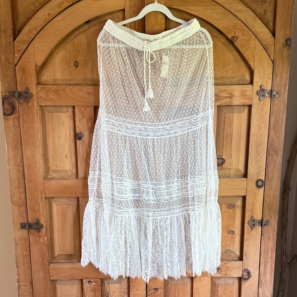 Anthropologie White Sheer Lace Maxi Skirt large